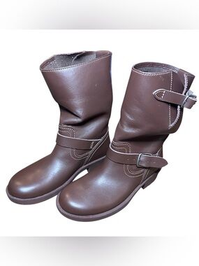 NWT Coach Designer Dark Brown Leather Mid-Calf Buckle Boots Size 5.5B